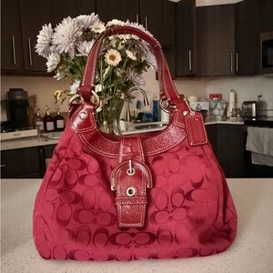 Coach Signature Hobo Red/Burgundy Shoulder Bag